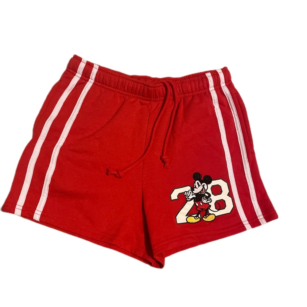 Mickey Mouse Women's Red Athletic Shorts Embroidered